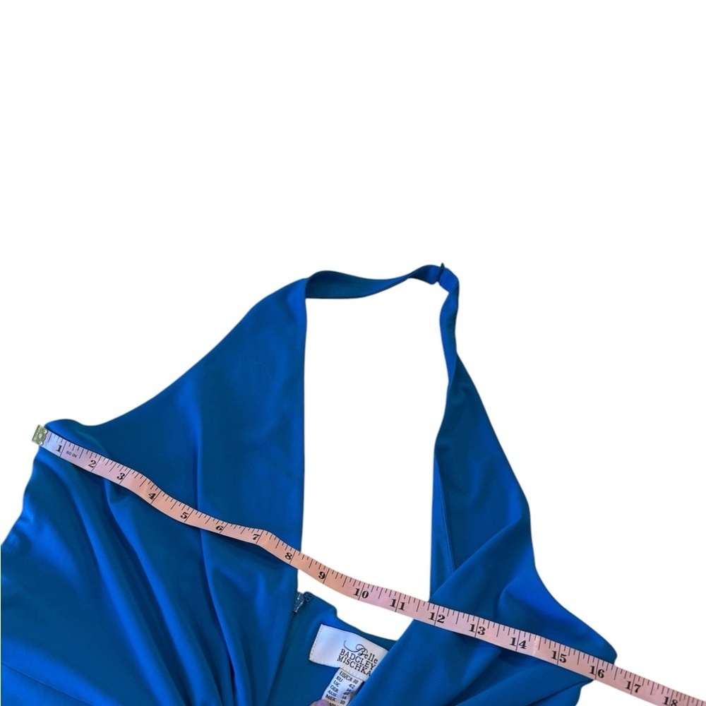 Badgley Mischka Royal Blue Halter Maxi Gown with Front Slit - Picture 9 of 15